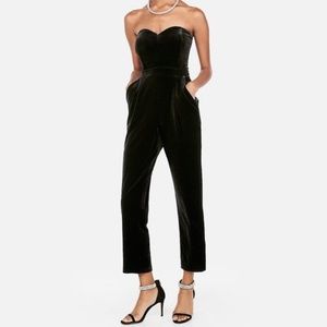 Express strapless sweetheart neck black velvet jumpsuit 12
